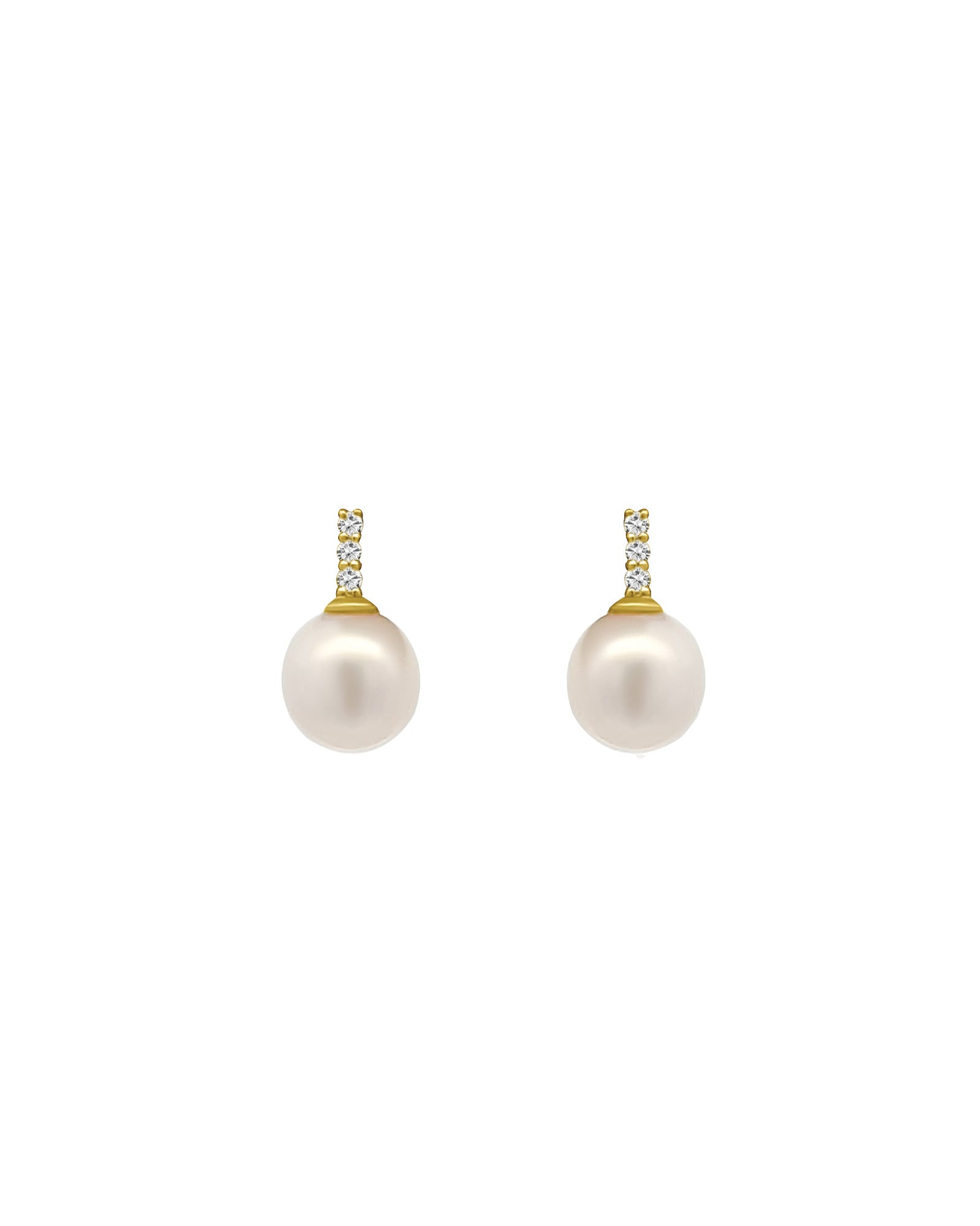 Goldhive-Pearl Drop Diamond Bar Studs-Earrings-14k Yellow Gold, Diamond, Pearl-Blue Ruby Jewellery-Vancouver Canada