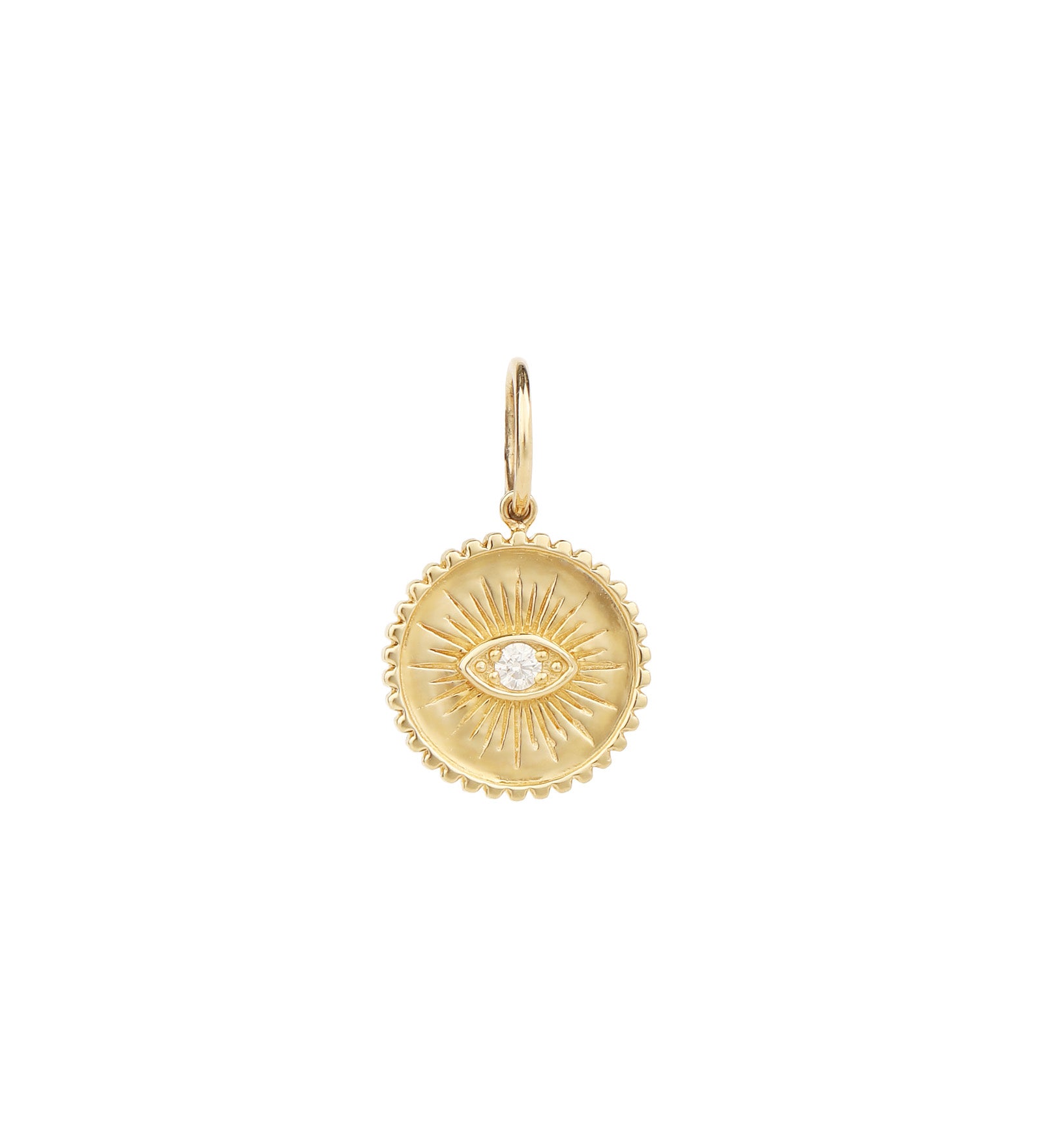 Goldhive-Sunburst Evil Eye Charm-Necklaces-14k Yellow Gold, Diamond-Blue Ruby Jewellery-Vancouver Canada