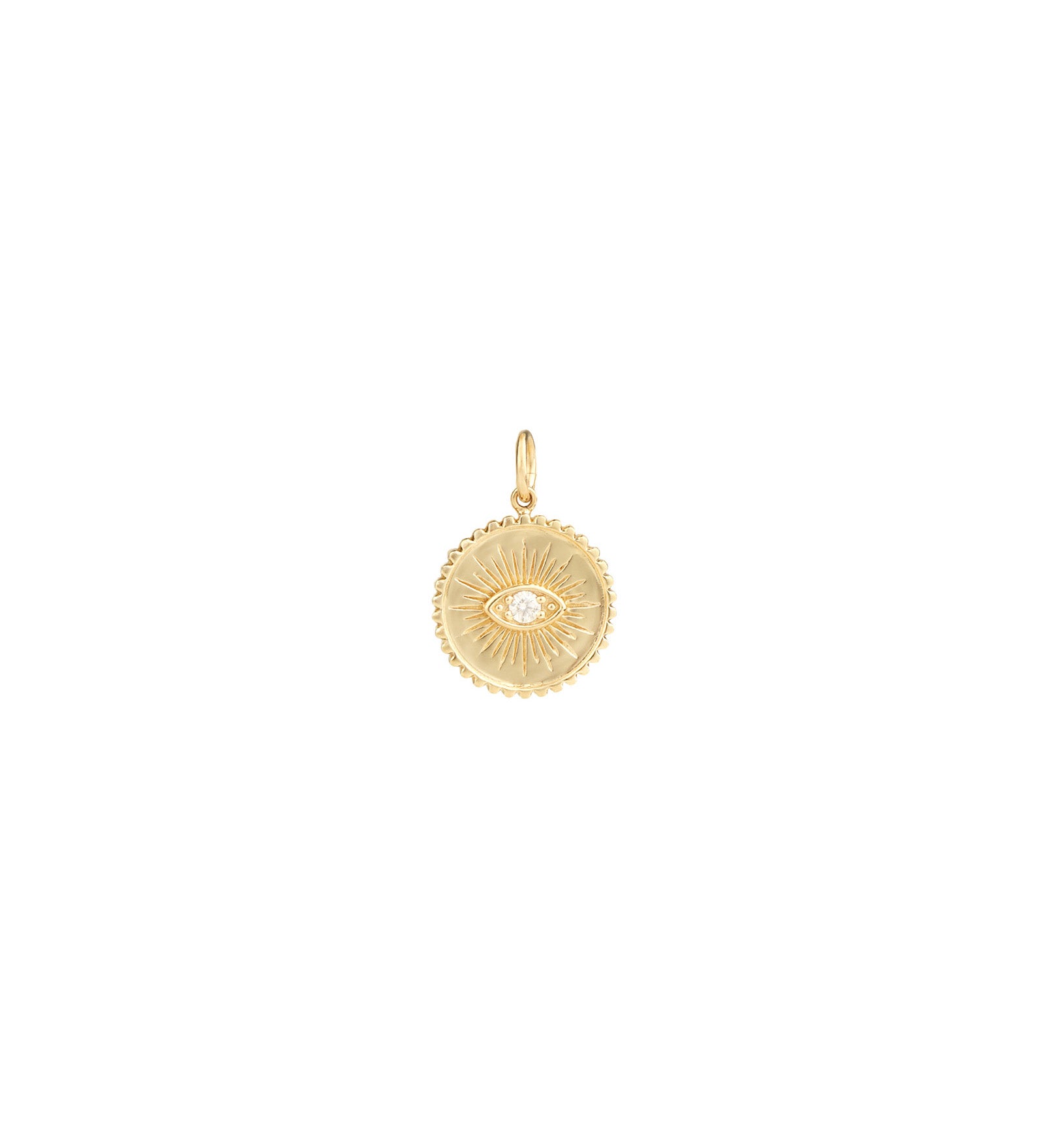 Goldhive-Sunburst Evil Eye Charm-Necklaces-14k Yellow Gold, Diamond-Blue Ruby Jewellery-Vancouver Canada