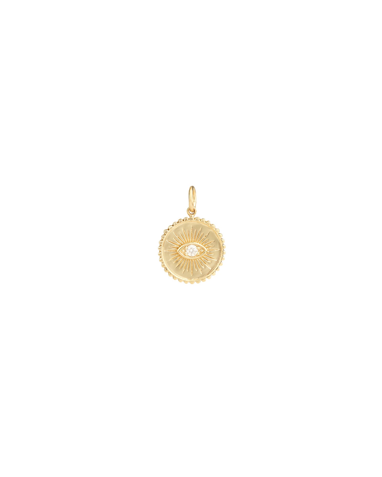 Goldhive-Sunburst Evil Eye Charm-Necklaces-14k Yellow Gold, Diamond-Blue Ruby Jewellery-Vancouver Canada