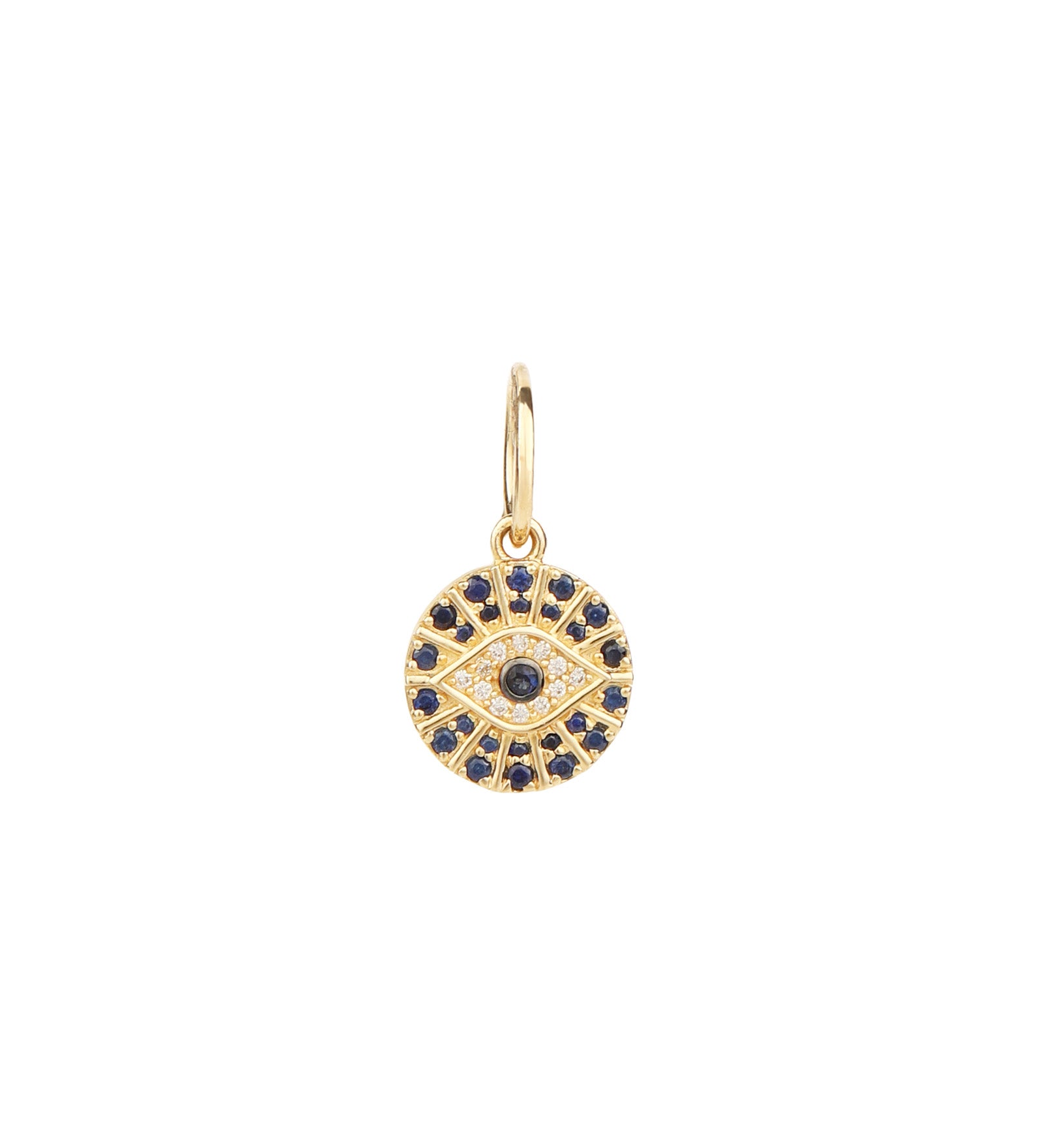 Goldhive-Diamond & Sapphire Evil Eye Charm-Necklaces-14k Yellow Gold, Diamond, Sapphire-Blue Ruby Jewellery-Vancouver Canada