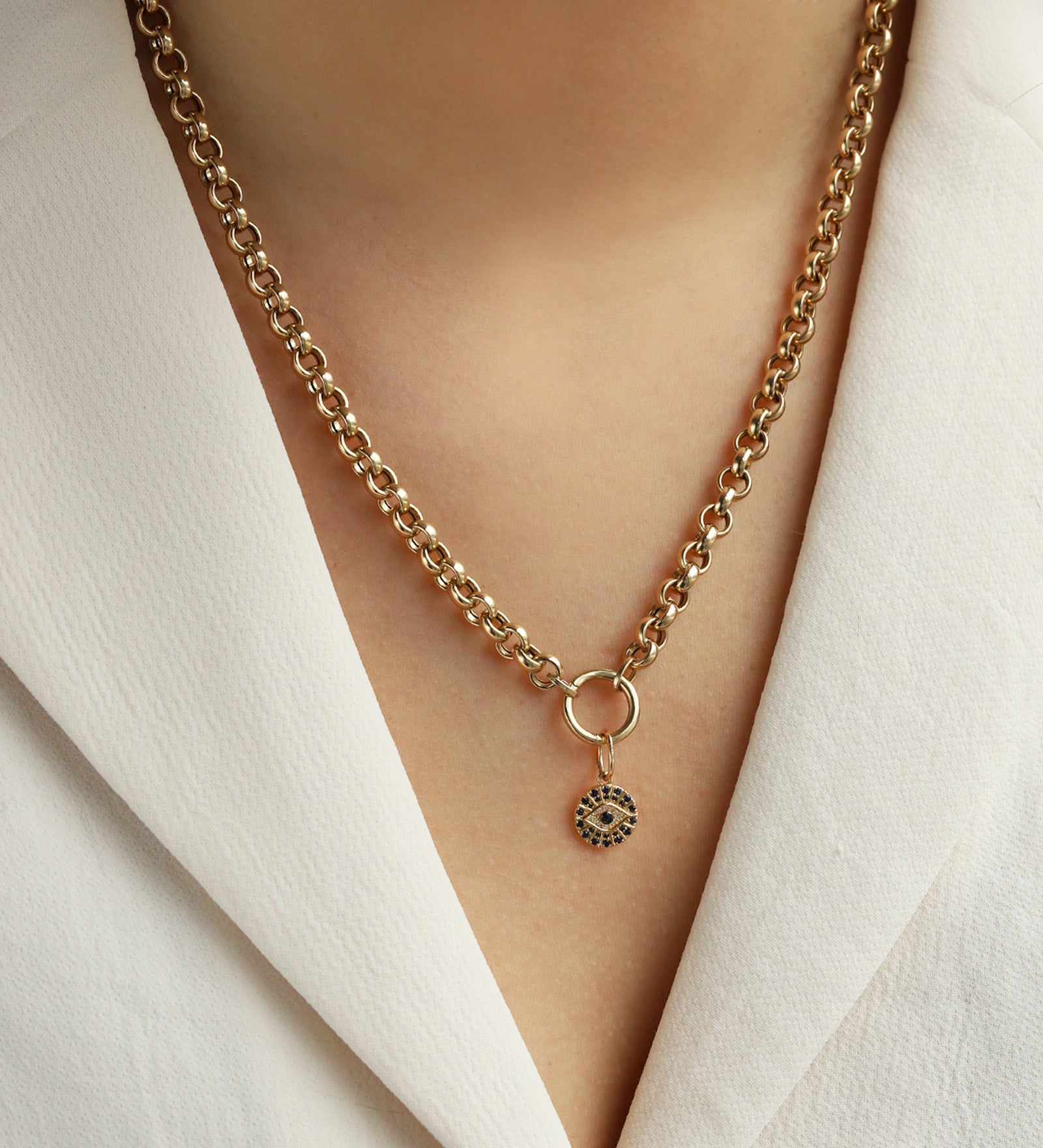 Goldhive-Diamond & Sapphire Evil Eye Charm-Necklaces-Blue Ruby Jewellery-Vancouver Canada