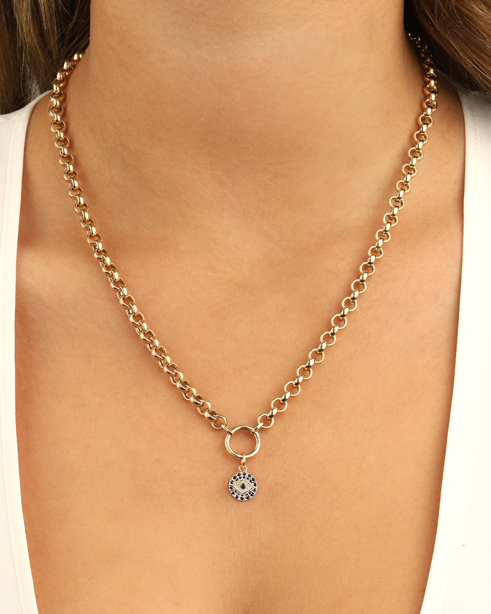 Goldhive-Diamond & Sapphire Evil Eye Charm-Necklaces-Blue Ruby Jewellery-Vancouver Canada