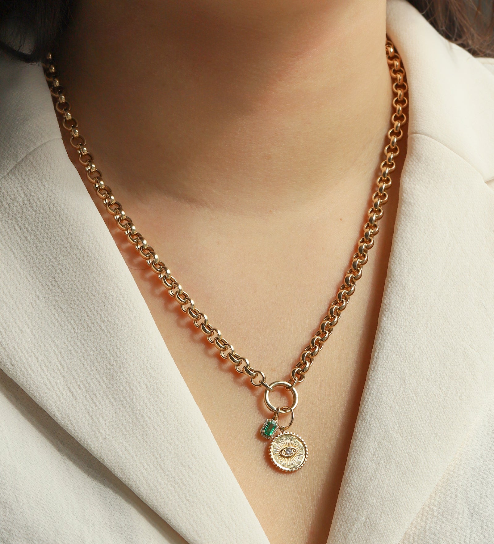 Goldhive-Emerald Halo Charm-Necklaces-Blue Ruby Jewellery-Vancouver Canada