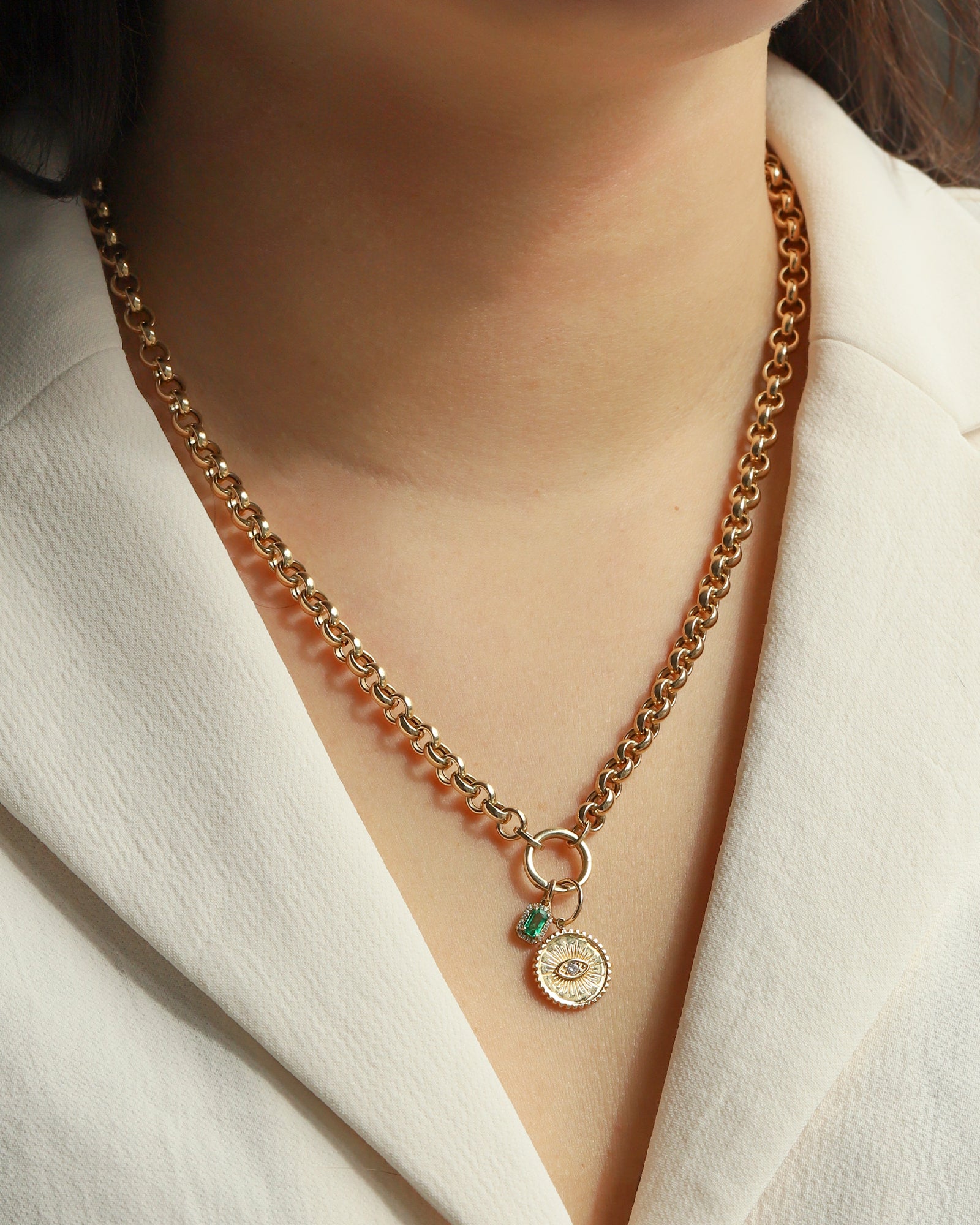 Goldhive-Emerald Halo Charm-Necklaces-Blue Ruby Jewellery-Vancouver Canada