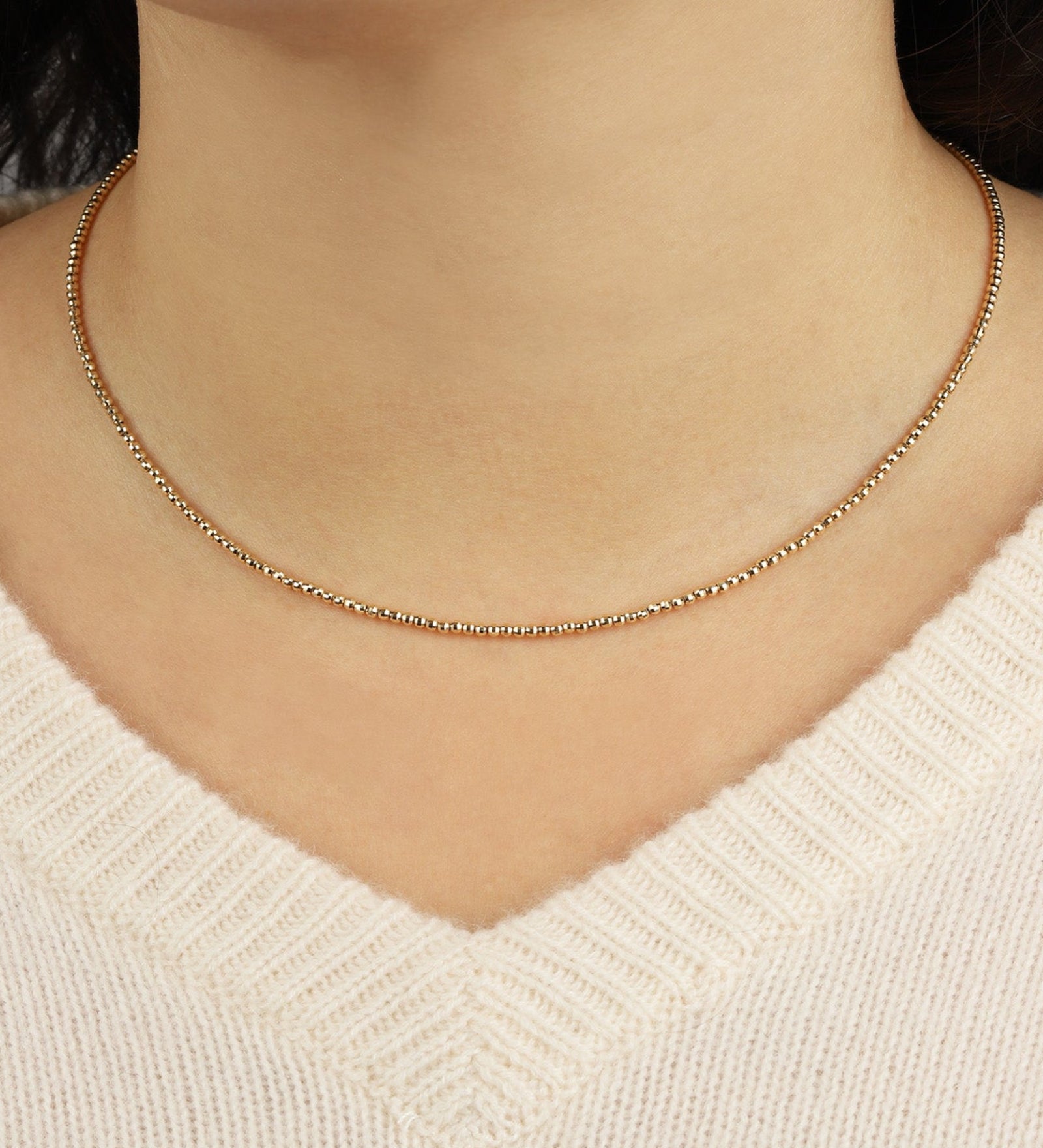 Goldhive-Diamond Cut Beaded Necklace-Necklaces-Blue Ruby Jewellery-Vancouver Canada