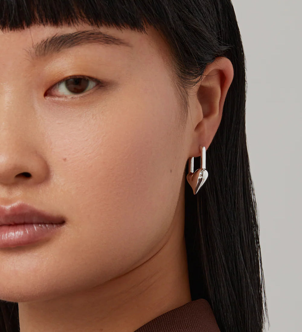 Jenny Bird-Padlock Heart Huggie Earrings-Earrings-Blue Ruby Jewellery-Vancouver Canada