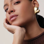 Mega Art Heart Symmetrical Button Earring 14k Gold Dipped Brass
