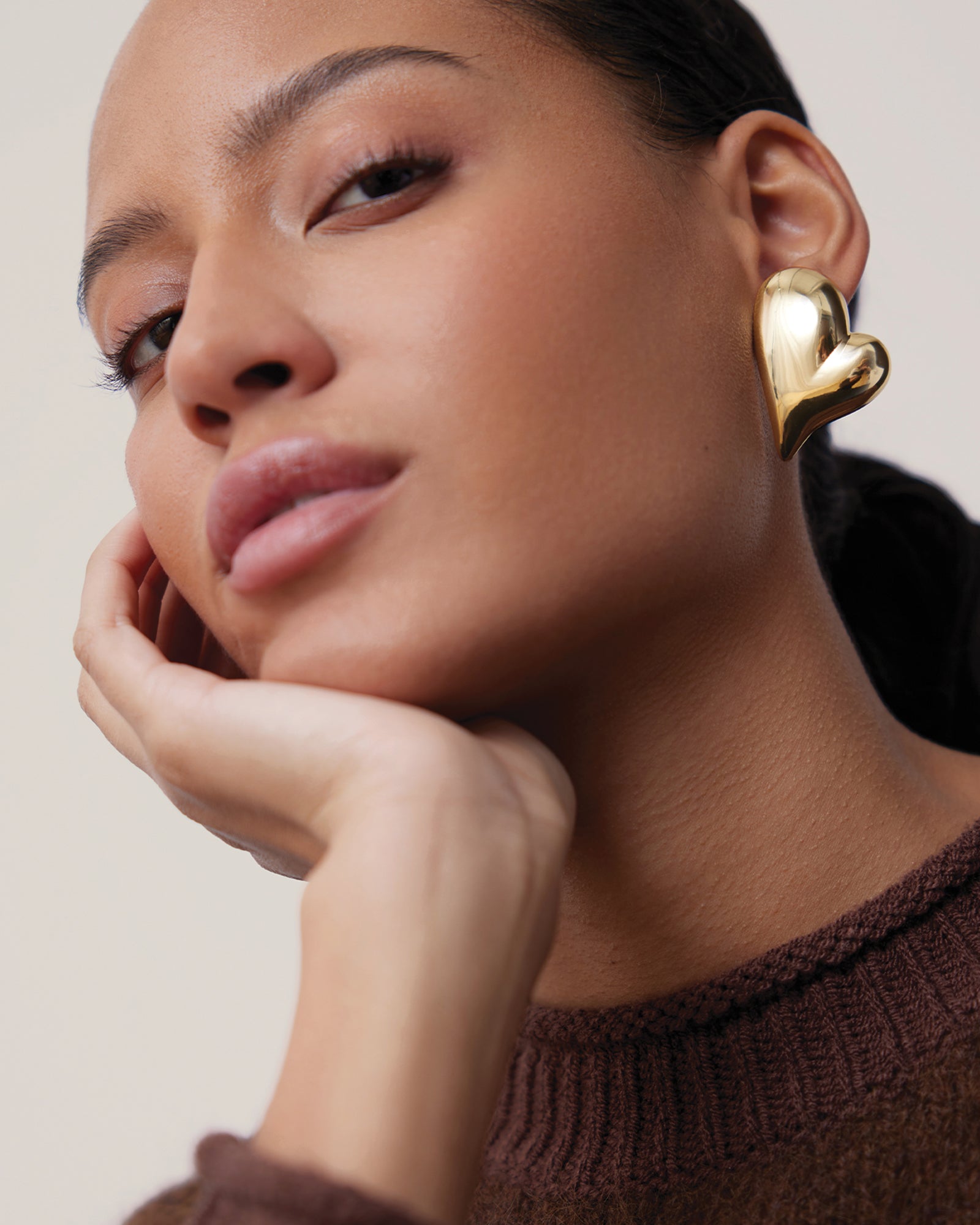 Mega Art Heart Symmetrical Button Earring 14k Gold Dipped Brass