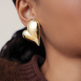 Mega Art Heart Symmetrical Button Earring 14k Gold Dipped Brass