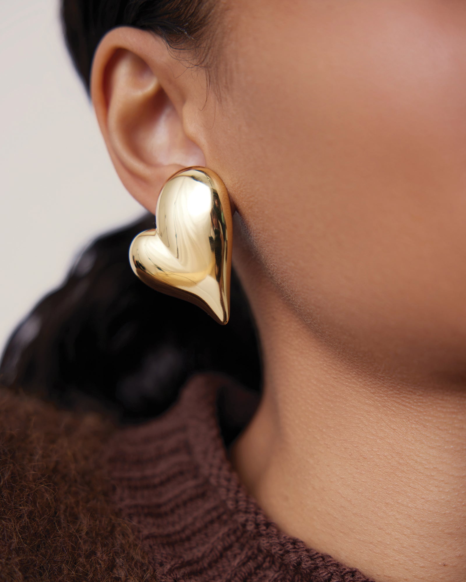 Mega Art Heart Symmetrical Button Earring 14k Gold Dipped Brass