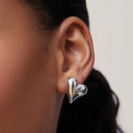 Art Heart Symmetrical Button Earring Silver Dipped Brass