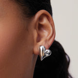 Art Heart Symmetrical Button Earring Silver Dipped Brass