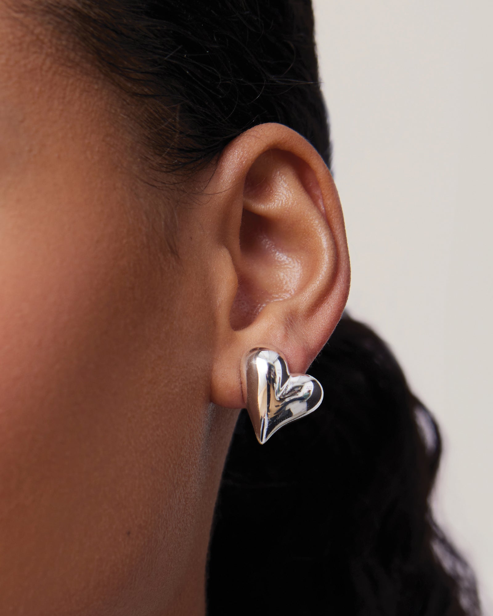 Art Heart Symmetrical Button Earring Silver Dipped Brass