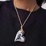 Mega Art Heart On A String Necklace Silver Dipped Brass, Recycled Polyester Cord