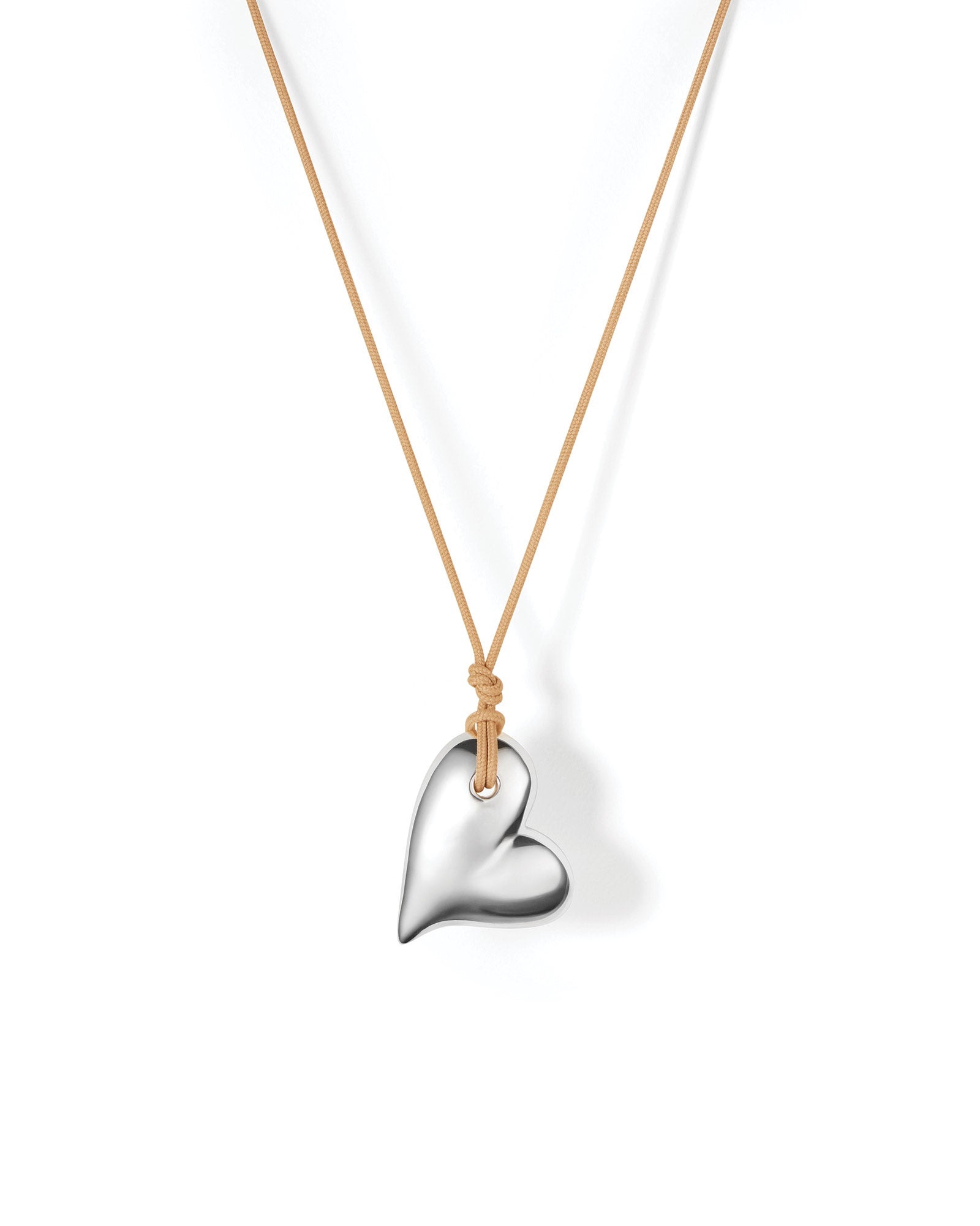Mega Art Heart On A String Necklace Silver Dipped Brass, Recycled Polyester Cord