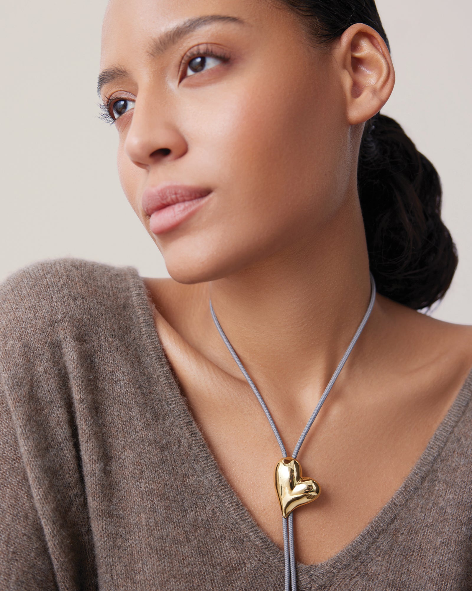Art Heart Bolo Tie 14k Gold Dipped Brass, Recycled Polyester Cord