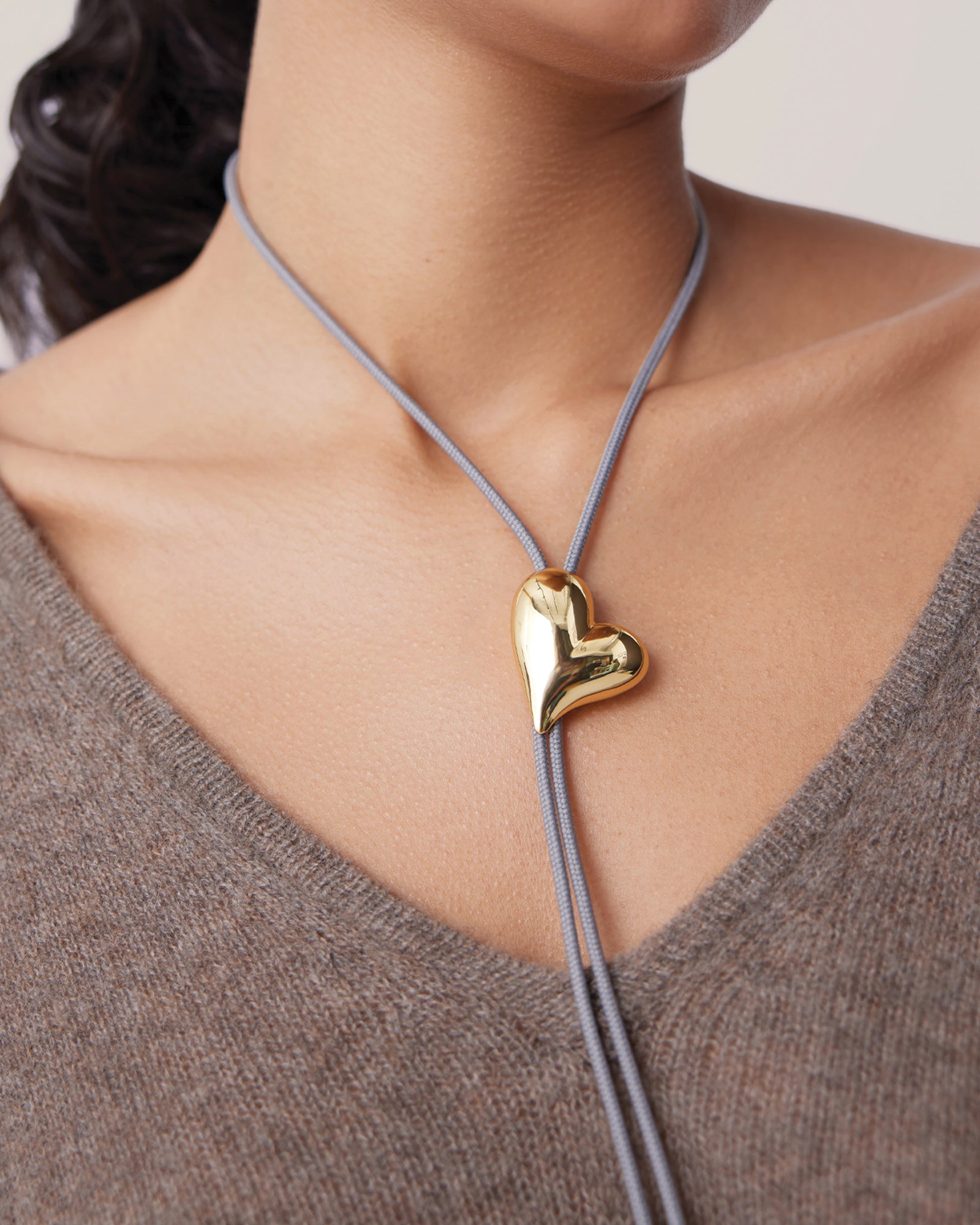 Art Heart Bolo Tie 14k Gold Dipped Brass, Recycled Polyester Cord