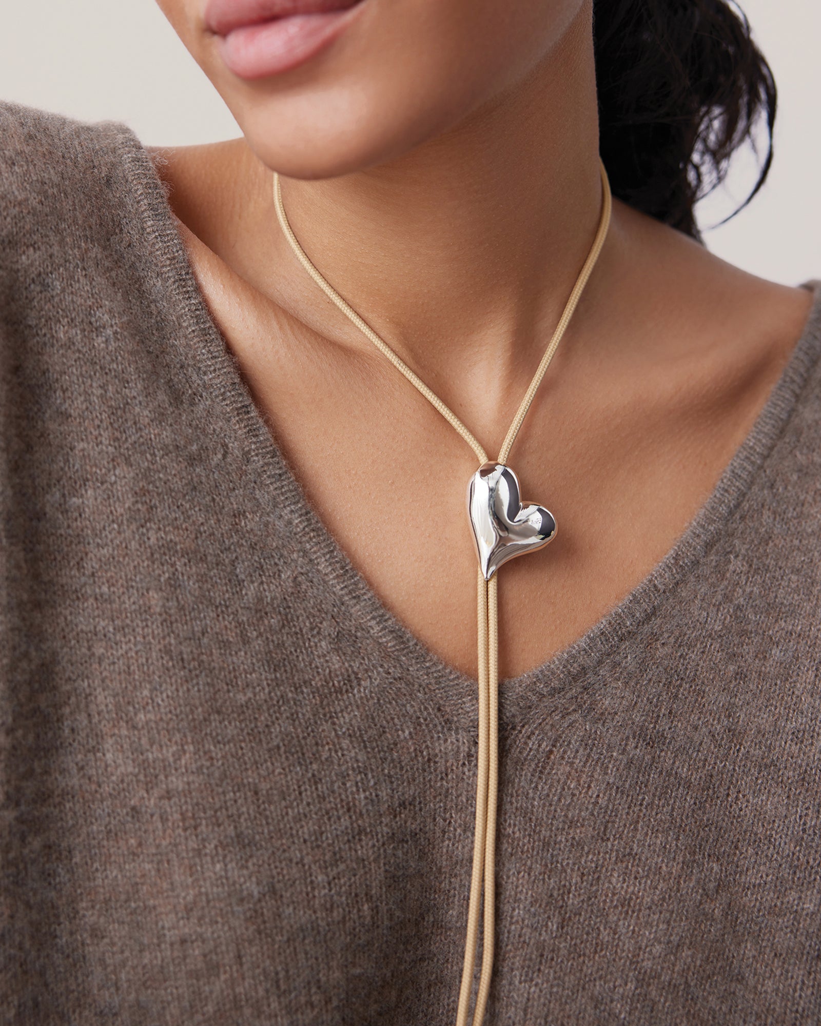 Art Heart Bolo Tie Silver Dipped Brass, Recycled Polyester Cord