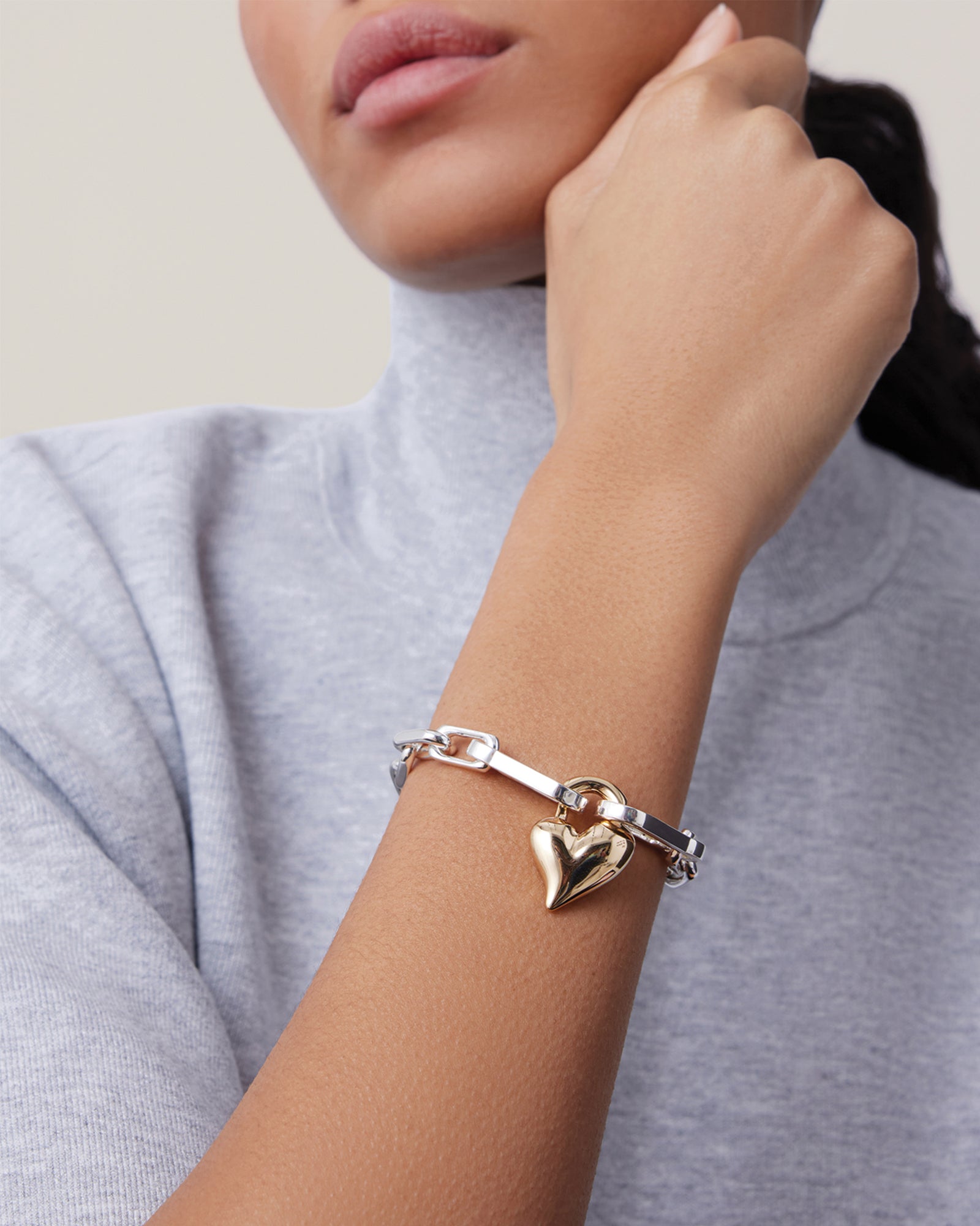 Padlock Heart Chain Bracelet 14k Gold Dipped Brass, Silver Dipped Brass