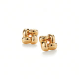 Jenny Bird-Small Woven Square Earrings-Earrings-14k Gold Dipped Brass-Blue Ruby Jewellery-Vancouver Canada
