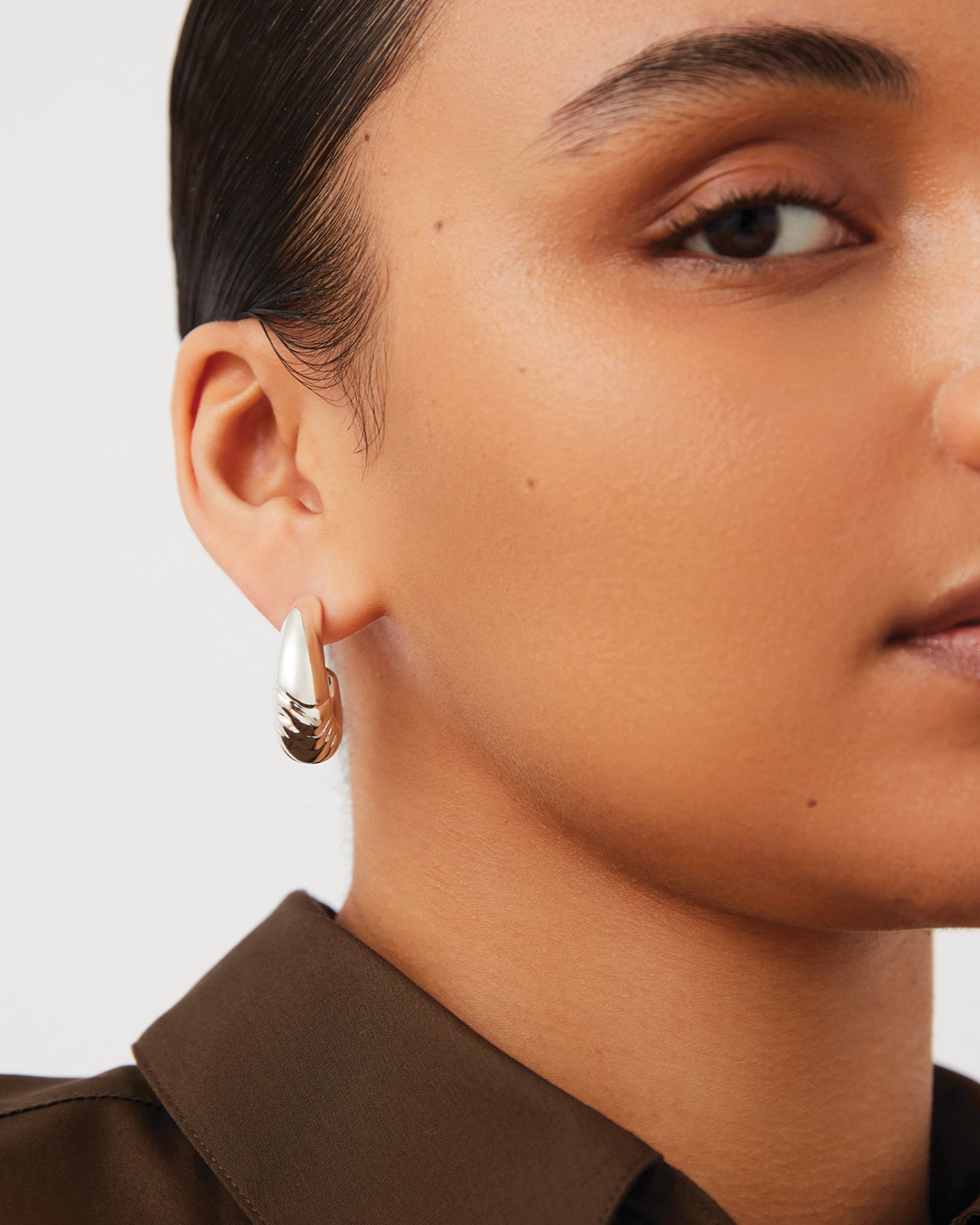 Slim Nelle Hoops Silver Dipped  Brass