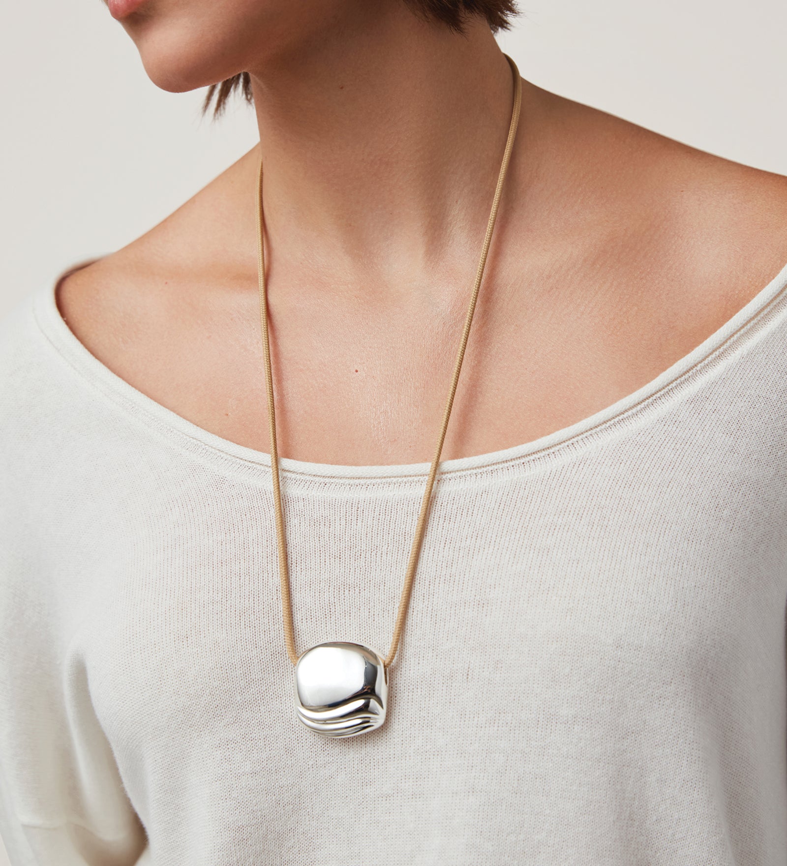 Rue Rope Necklace Silver Dipped Brass,  Recycled Polyester Cord