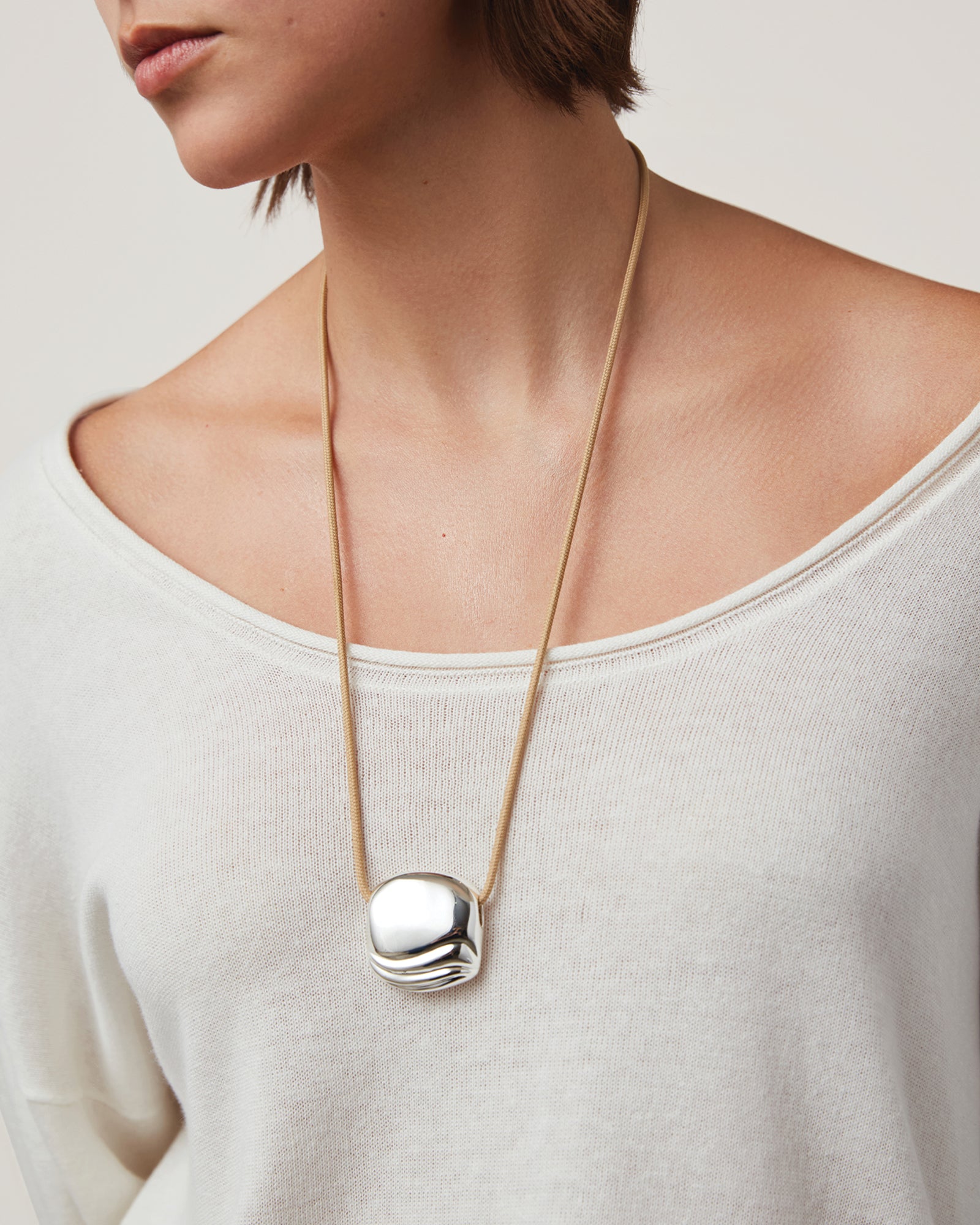 Rue Rope Necklace Silver Dipped Brass,  Recycled Polyester Cord