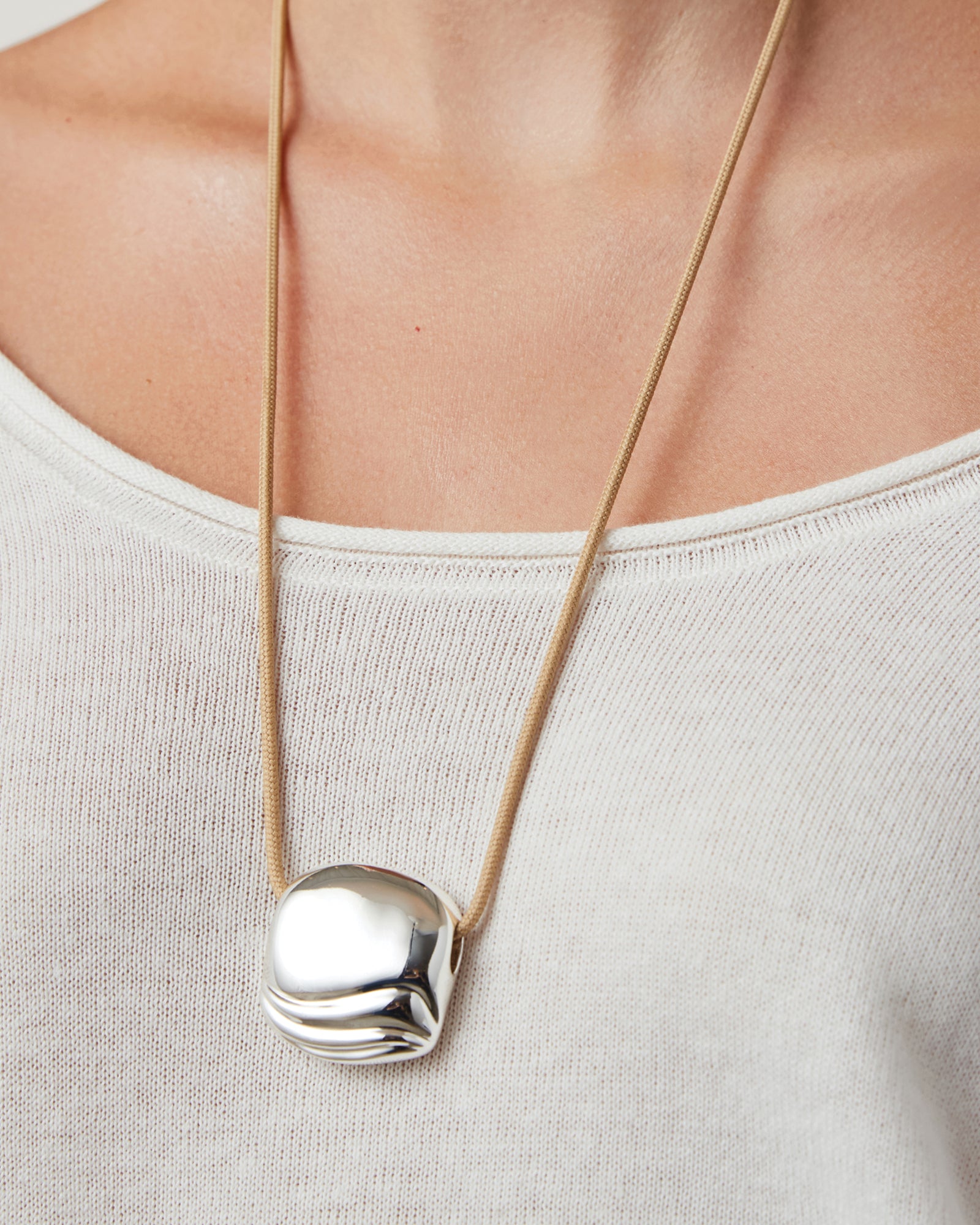 Rue Rope Necklace Silver Dipped Brass,  Recycled Polyester Cord