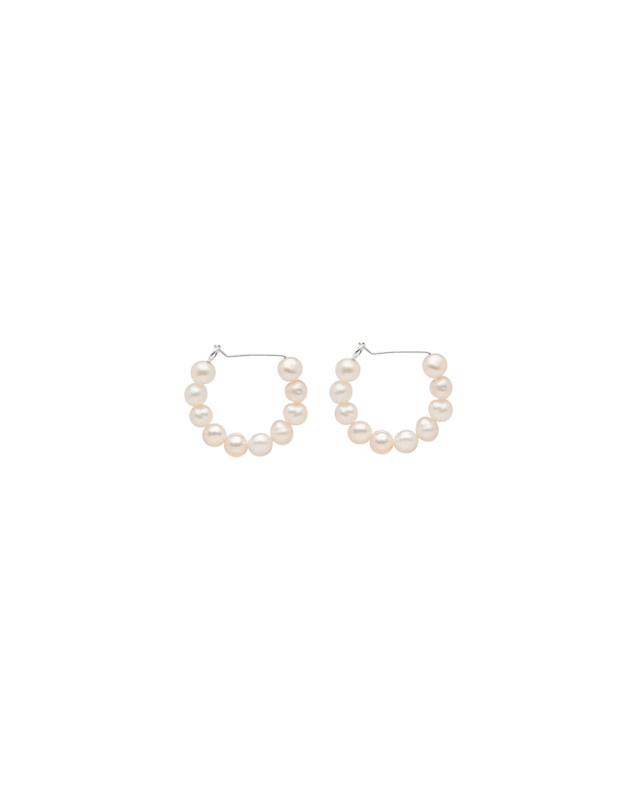 Kara Yoo-Michelle Pearl Hoops-Earrings-Sterling Silver, White Pearl-Blue Ruby Jewellery-Vancouver Canada