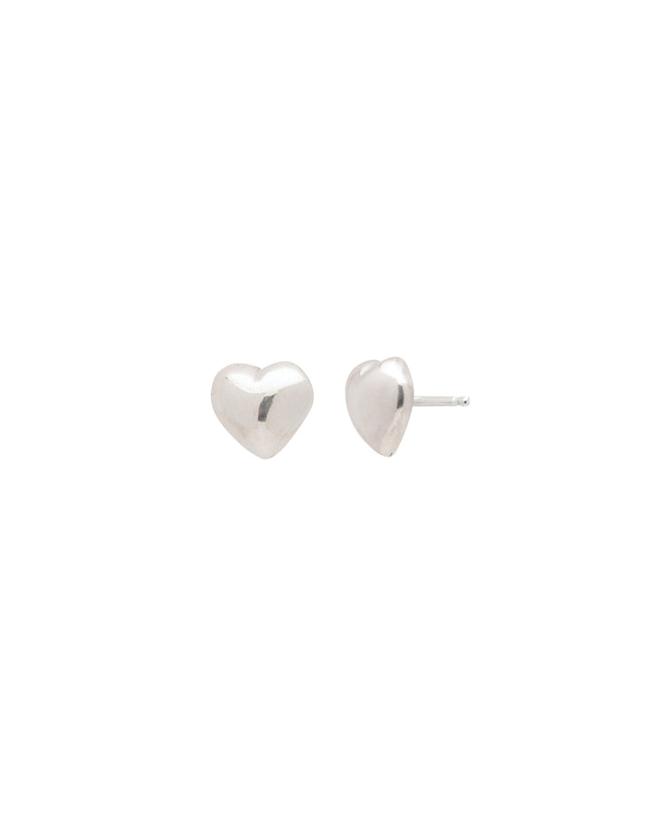 Puffy Heart Studs Sterling Silver, White Pearl