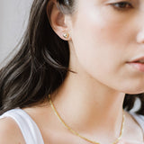 Puffy Heart Studs 14k Gold Plated, White Pearl