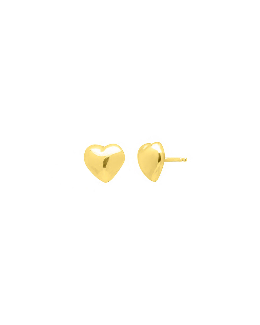 Puffy Heart Studs 14k Gold Plated, White Pearl