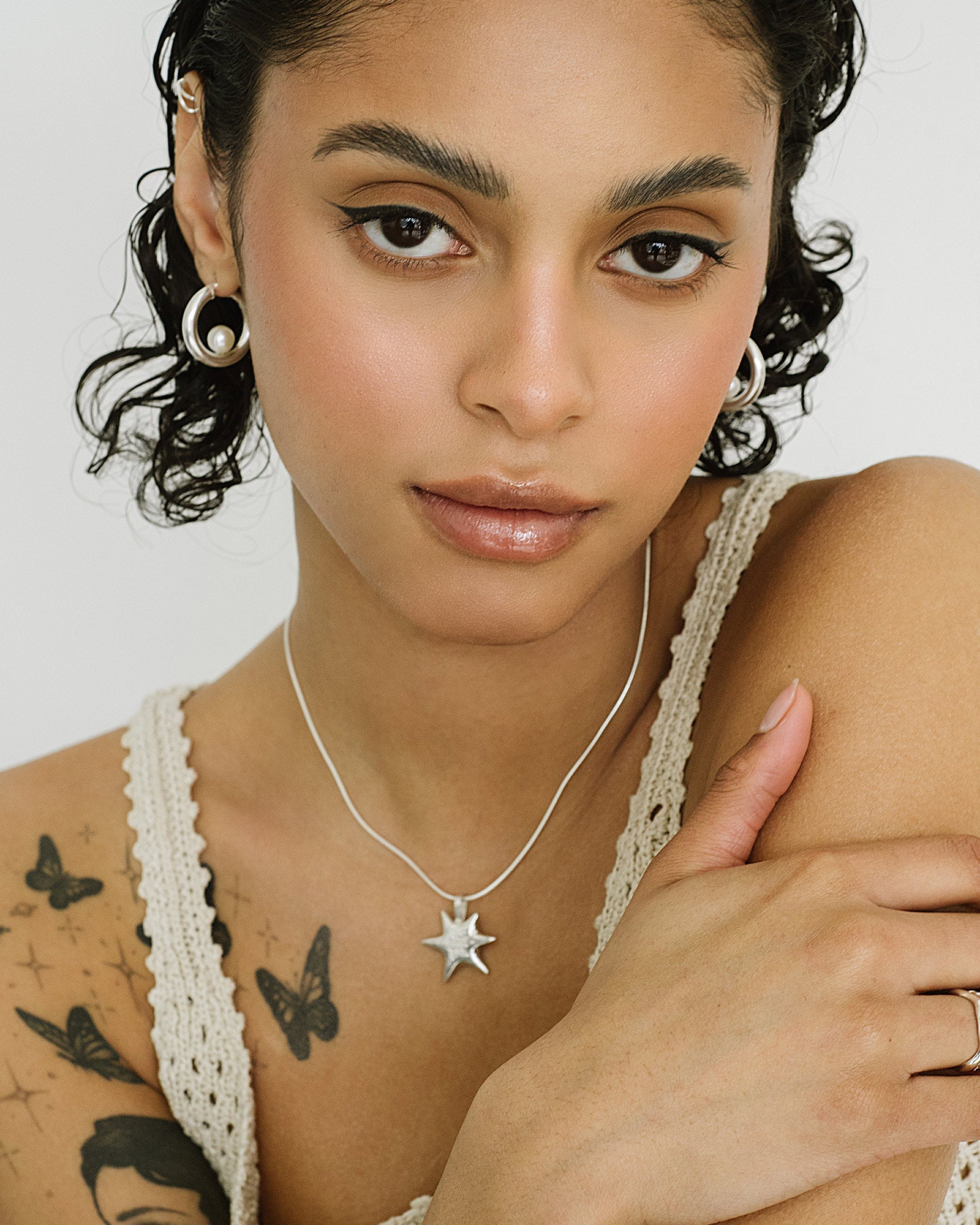 Luna Hoops Sterling Silver, White Pearl