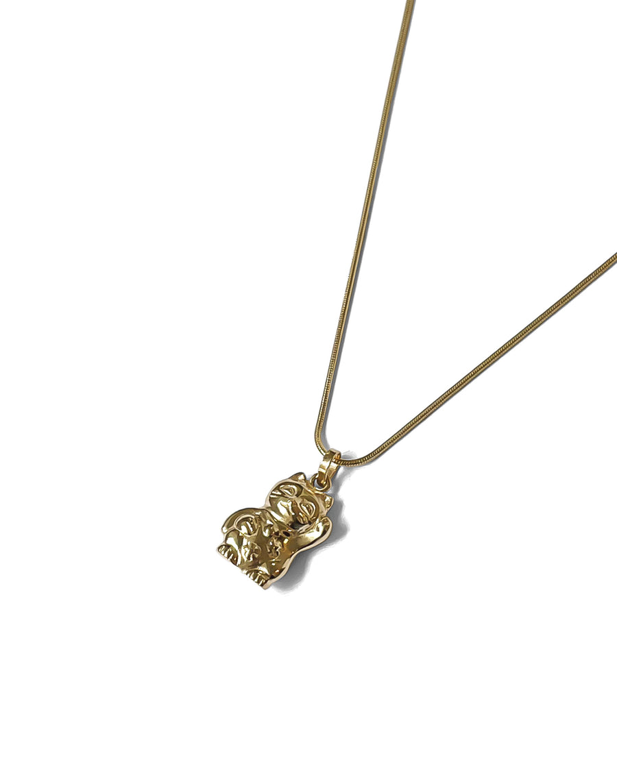 Lucky Cat Necklace 14k Gold Plated, White Pearl
