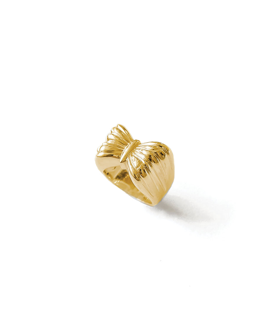 Butterfly Signet Ring 14k Gold Plated, White Pearl / 7