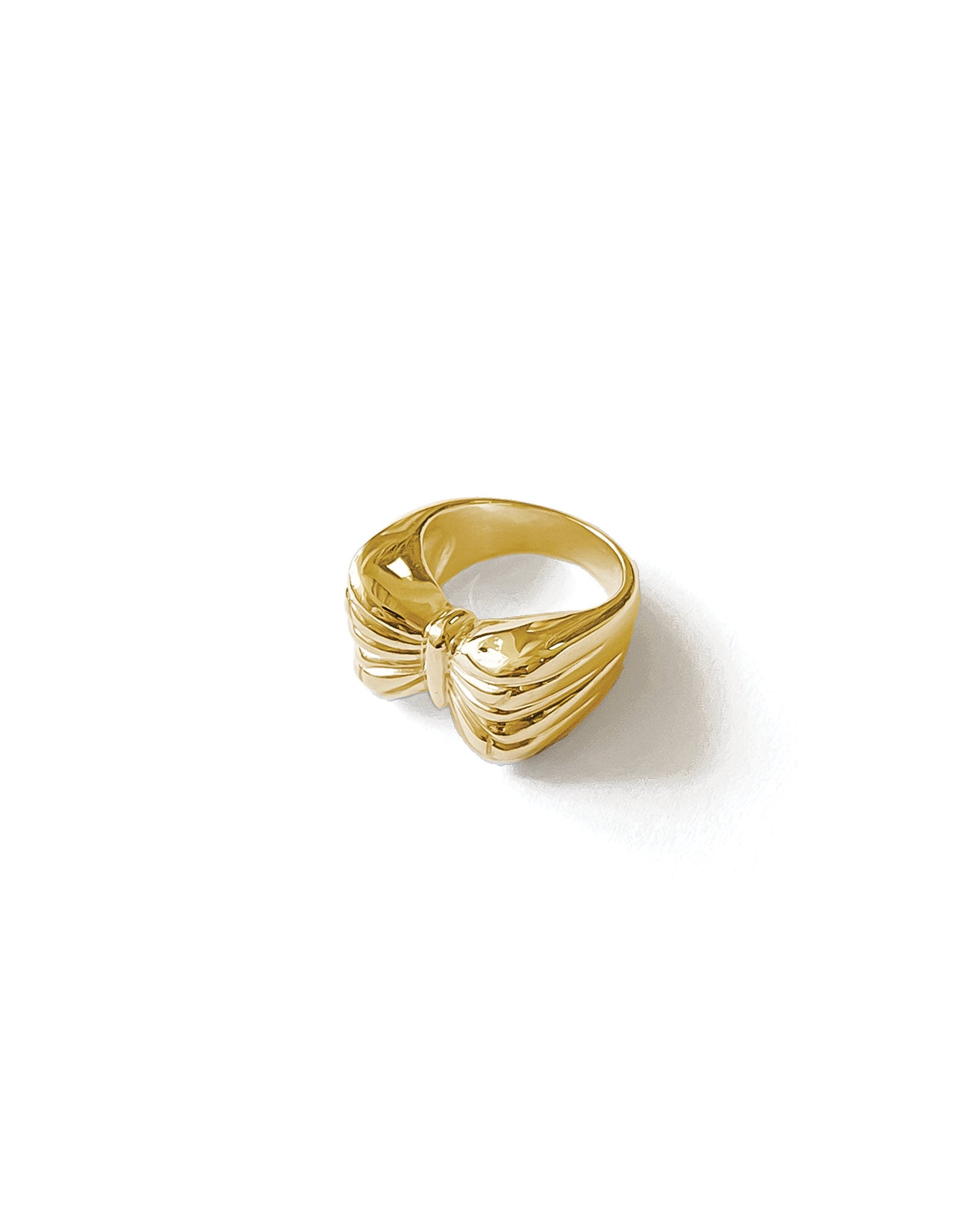 Butterfly Signet Ring 14k Gold Plated, White Pearl / 7