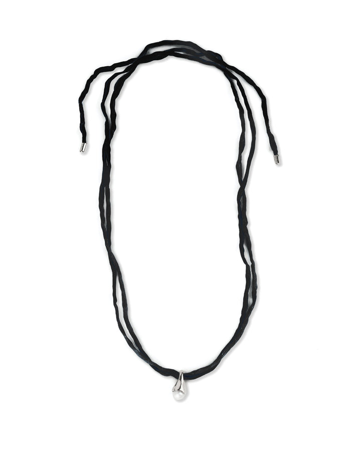 Kara Yoo-Pearl Token Necklace-Necklaces-Sterling Silver, Black Silk-Blue Ruby Jewellery-Vancouver Canada