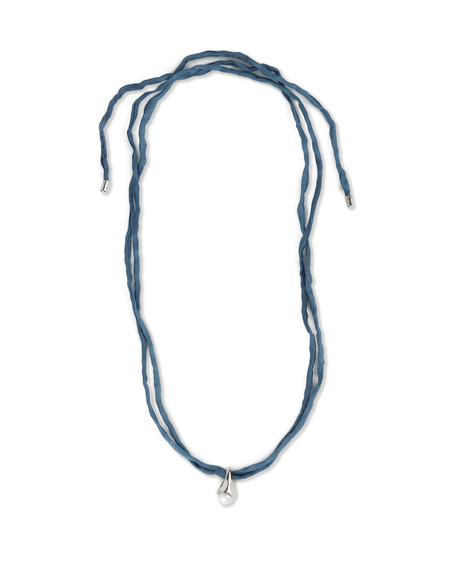Kara Yoo-Pearl Token Necklace-Necklaces-Sterling Silver, Marine Silk-Blue Ruby Jewellery-Vancouver Canada