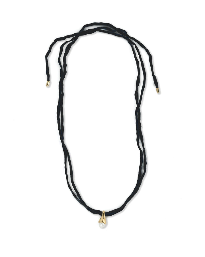 Kara Yoo-Pearl Token Necklace-Necklaces-14k Gold Plated, Black Silk-Blue Ruby Jewellery-Vancouver Canada