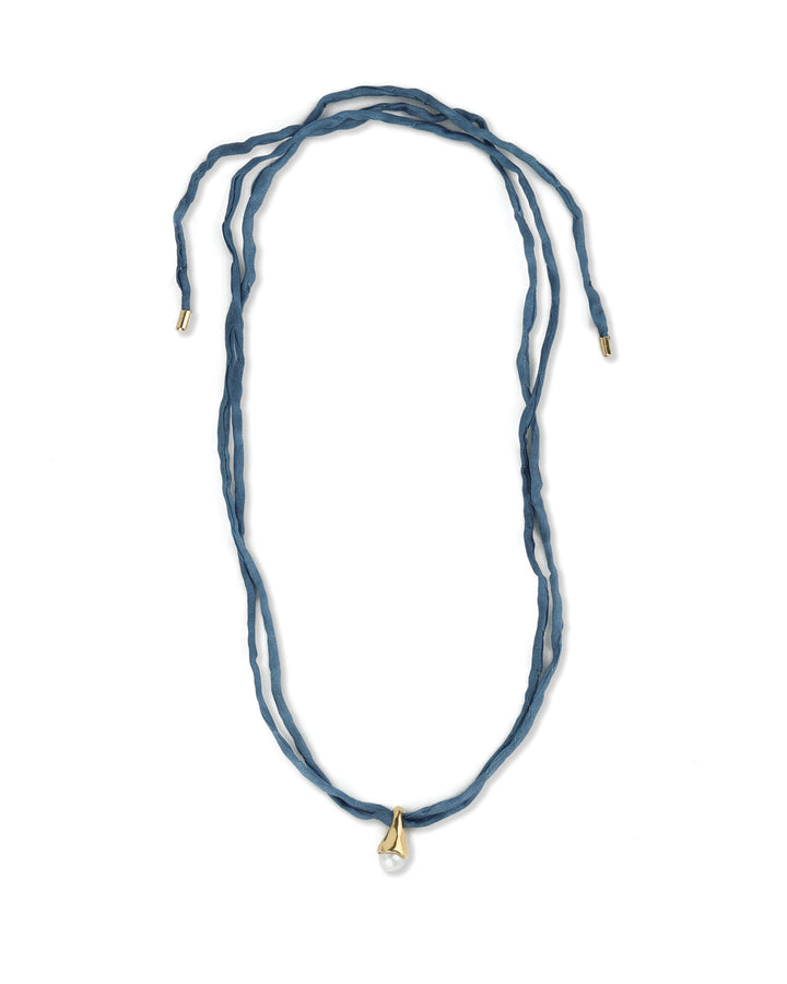 Kara Yoo-Pearl Token Necklace-Necklaces-14k Gold Plated, Marine Silk-Blue Ruby Jewellery-Vancouver Canada