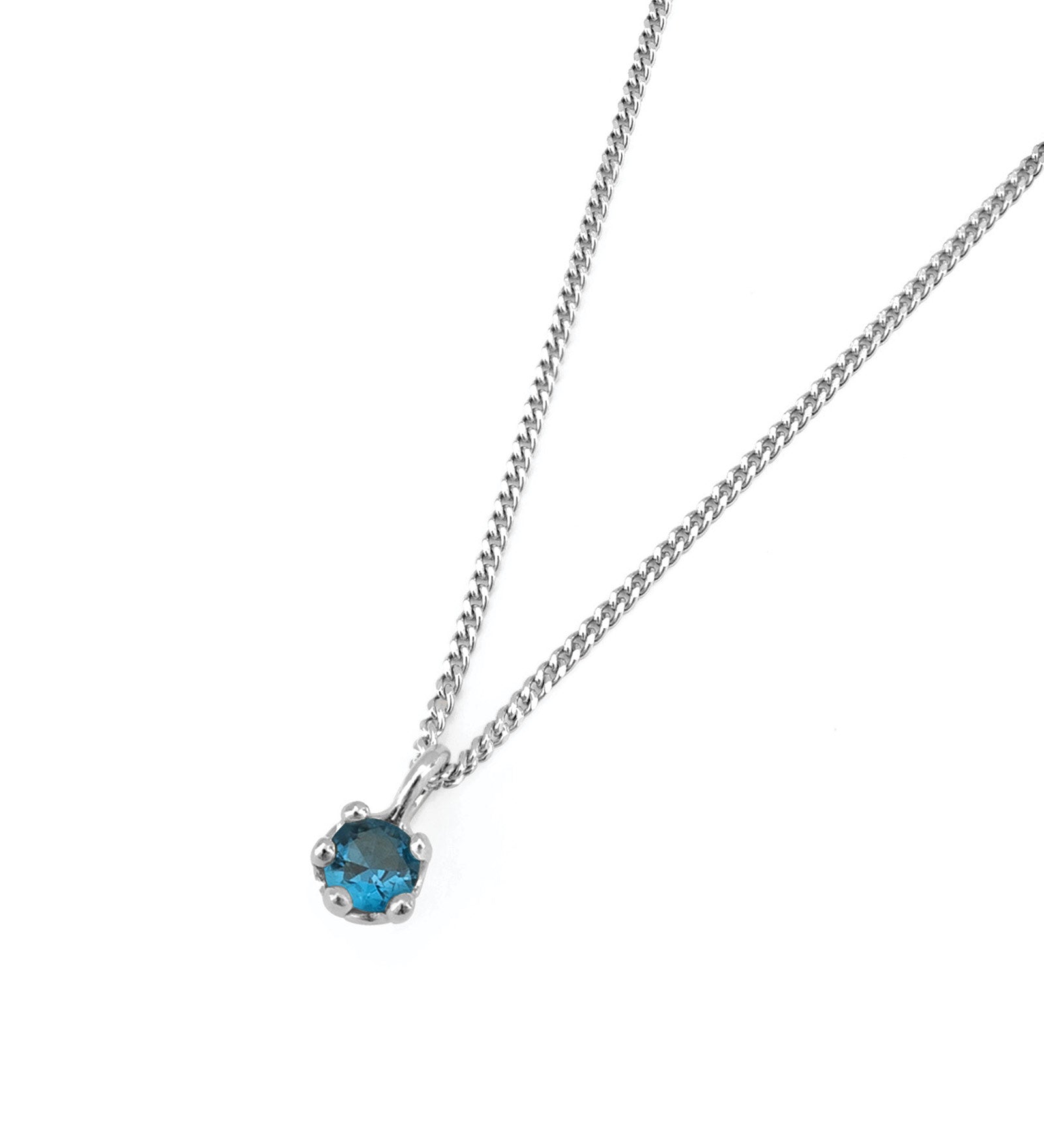 Birthstone Necklace Sterling Silver, Blue Zircon