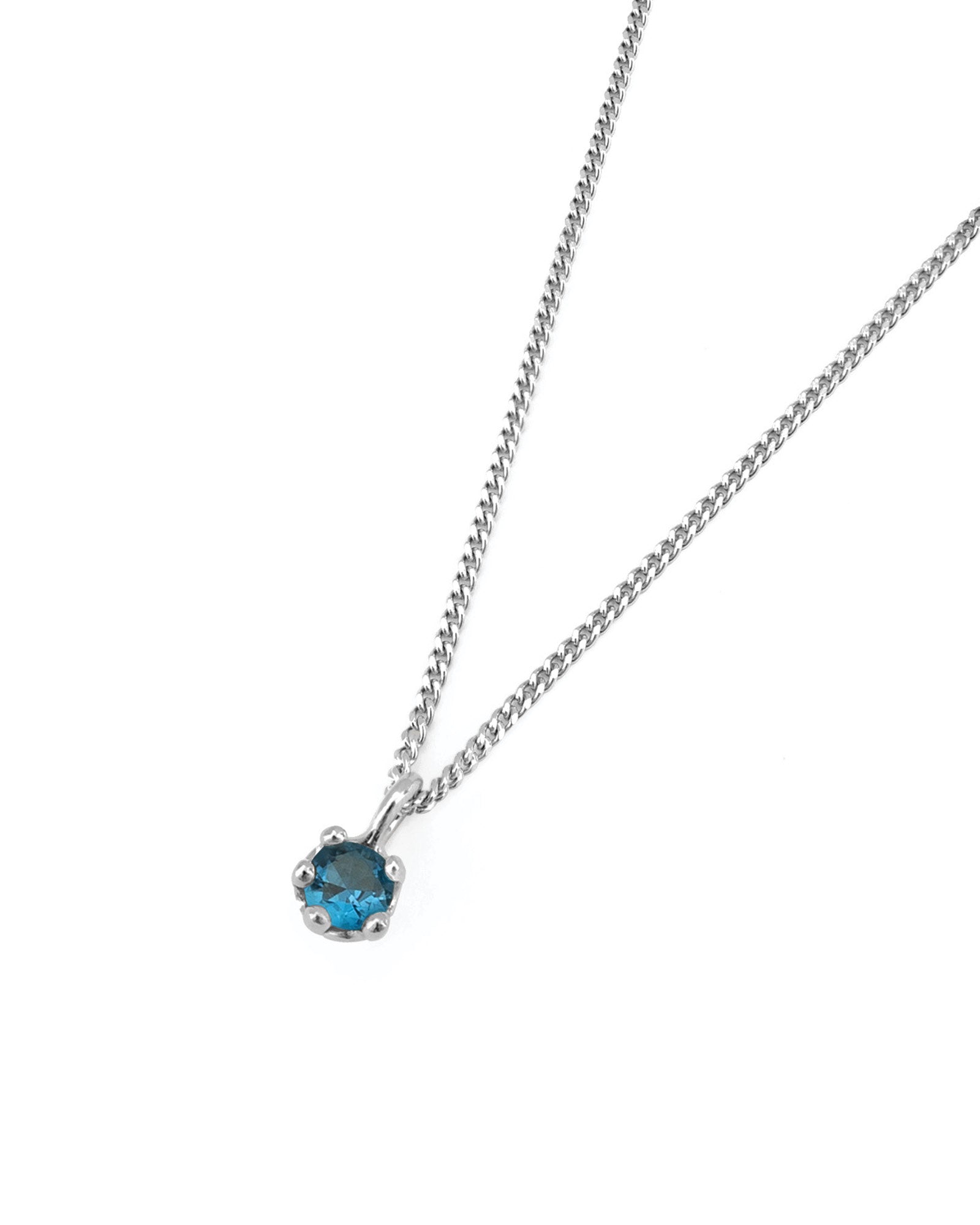 Birthstone Necklace Sterling Silver, Blue Zircon