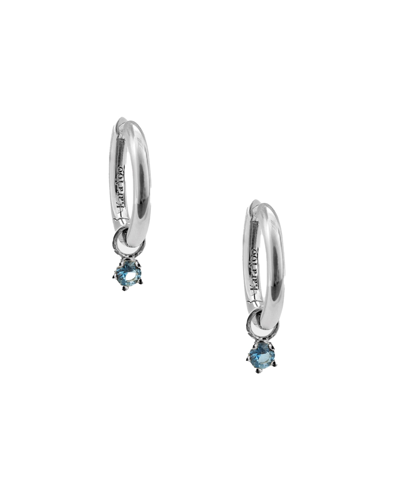 Birthstone Hoops Sterling Silver, Blue Zircon
