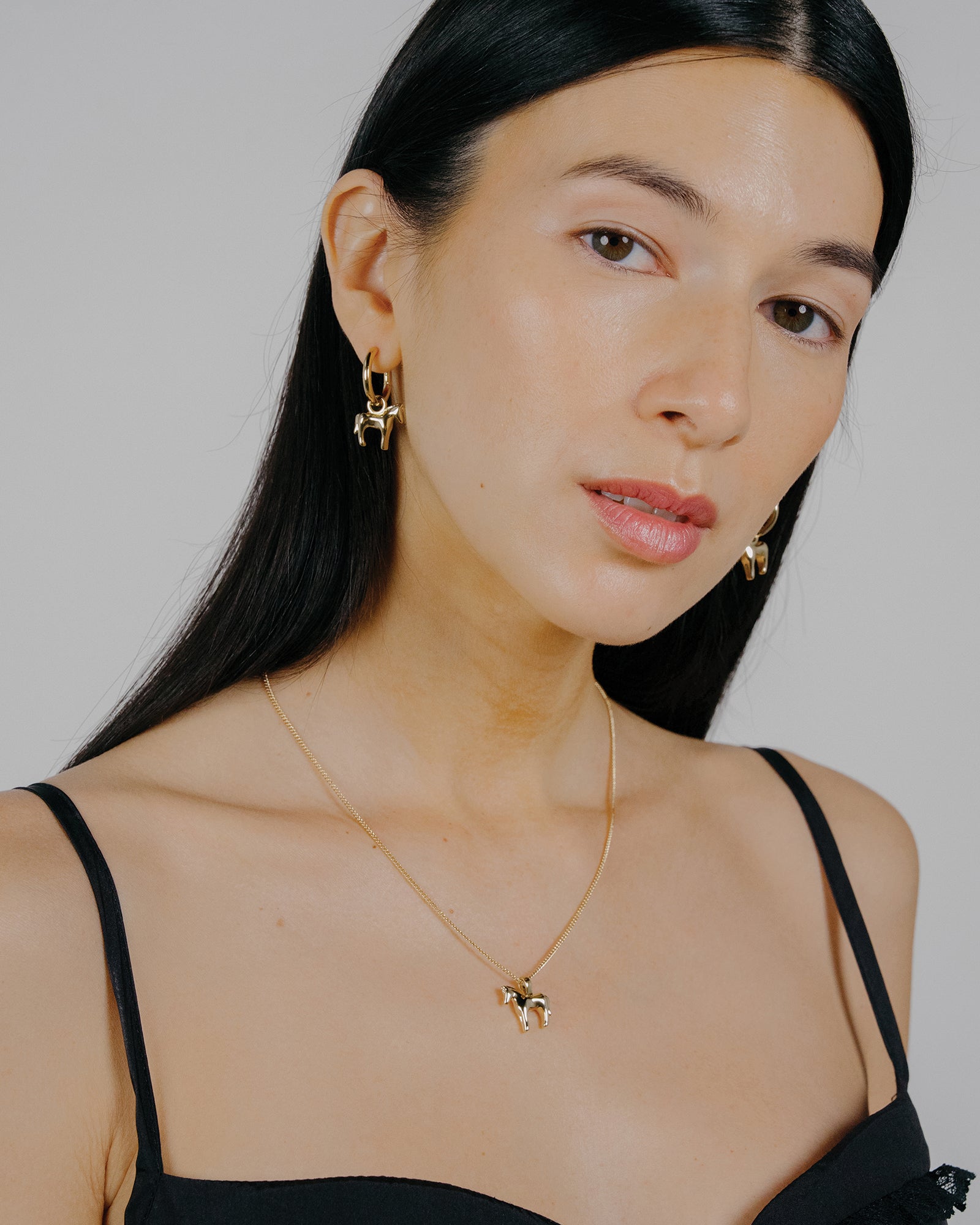 Lunar Horse Hoops 14k Gold Plated Brass