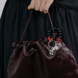 Lunar Horse Beaded Bag Loop Sterling Silver Plated Brass, Paracord, Agarwood Beads