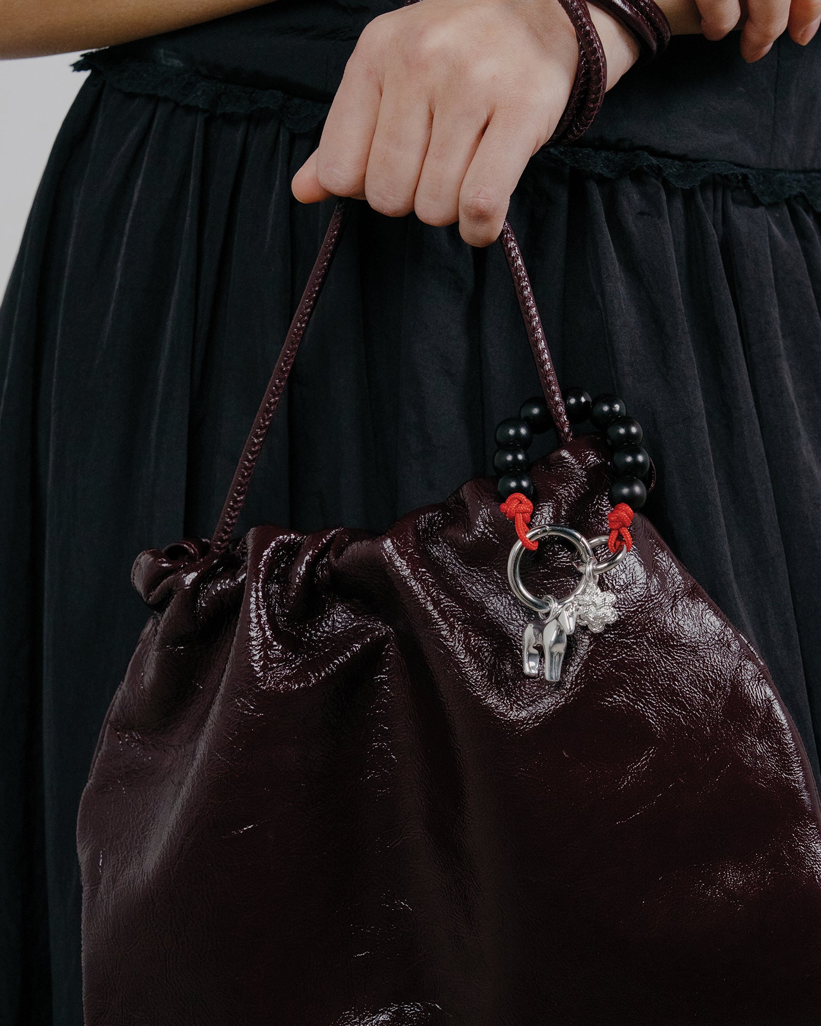 Lunar Horse Beaded Bag Loop Sterling Silver Plated Brass, Paracord, Agarwood Beads