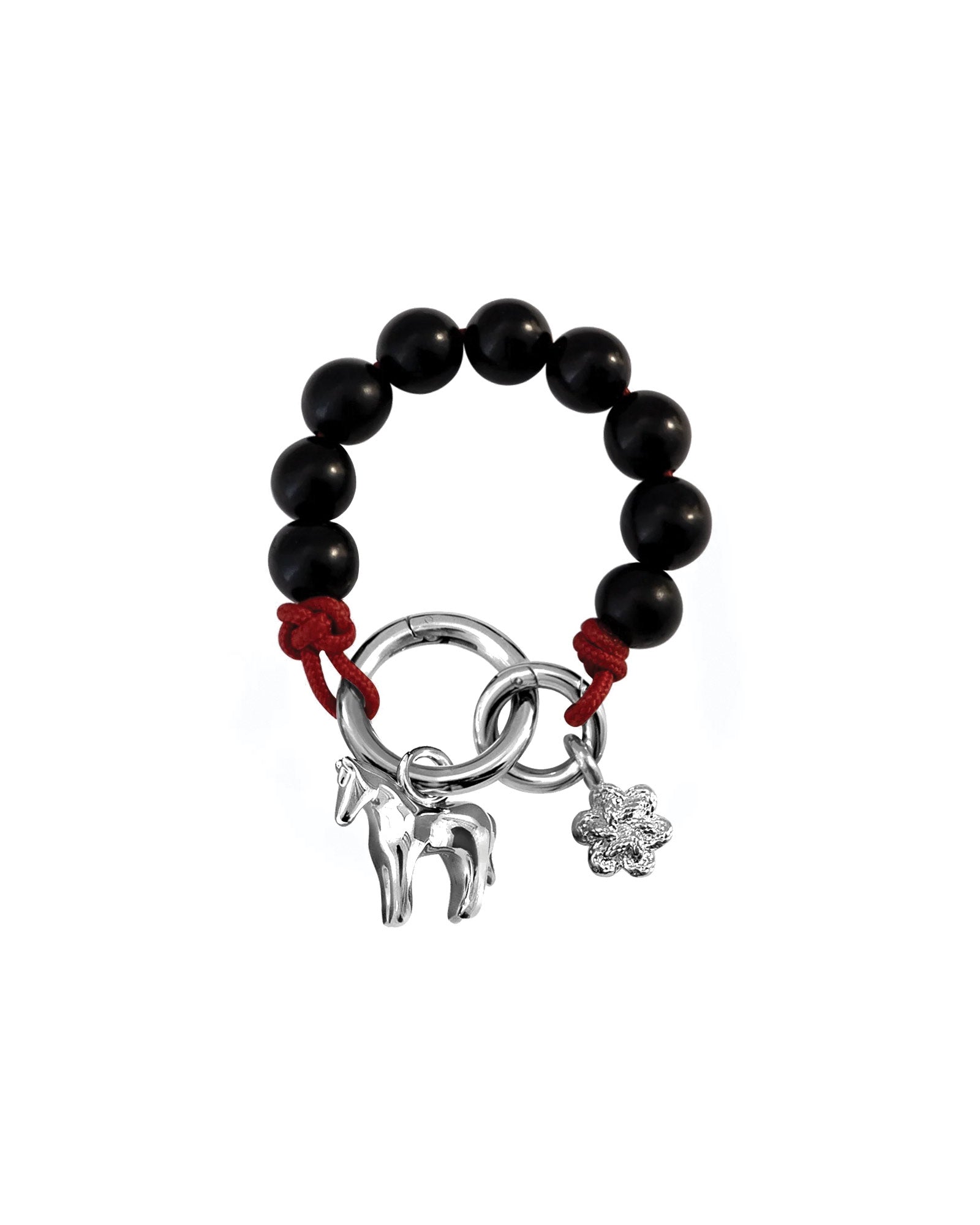 Lunar Horse Beaded Bag Loop Sterling Silver Plated Brass, Paracord, Agarwood Beads