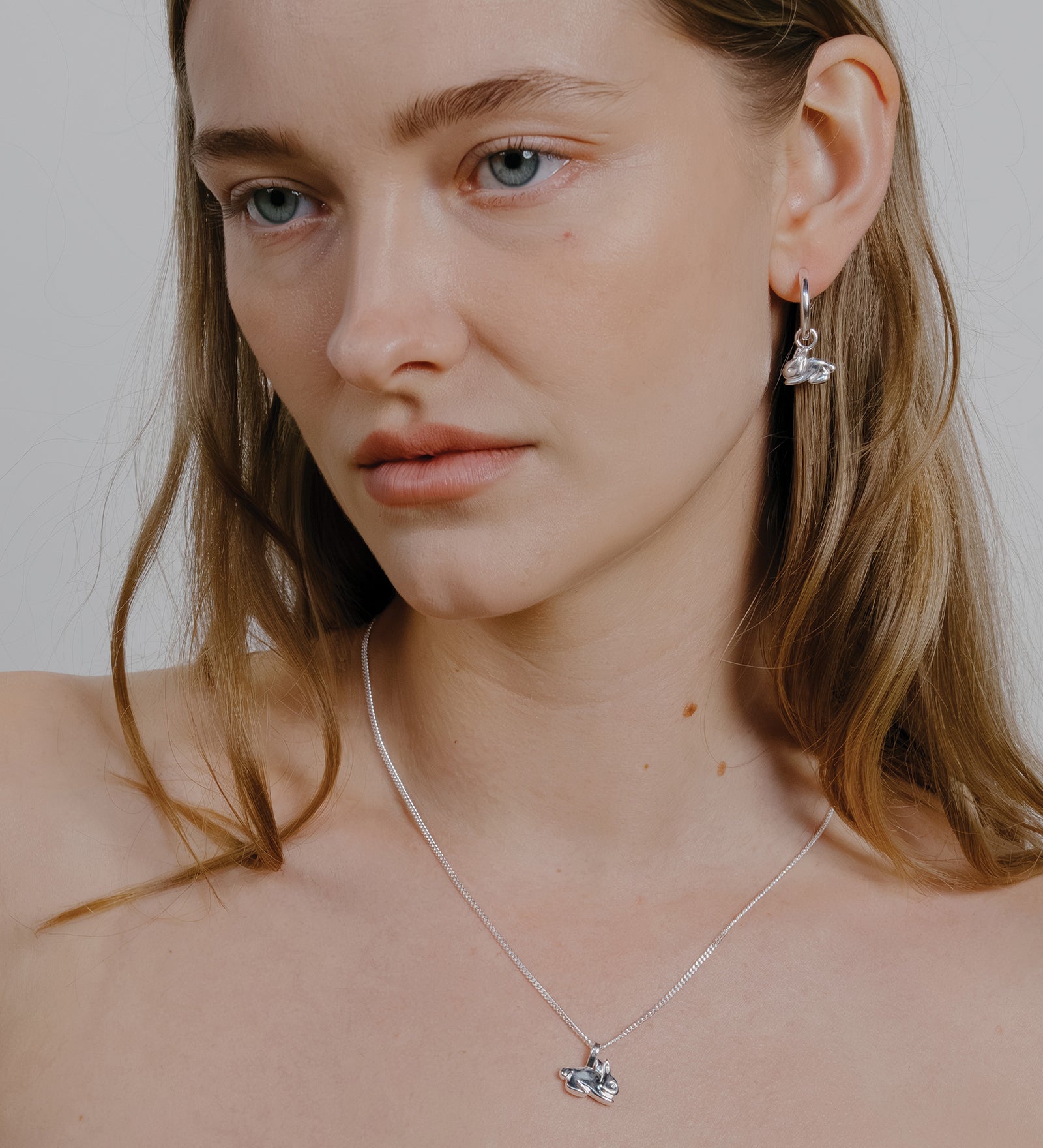 Bunny Charm Hoops Sterling Silver, Silver Plated