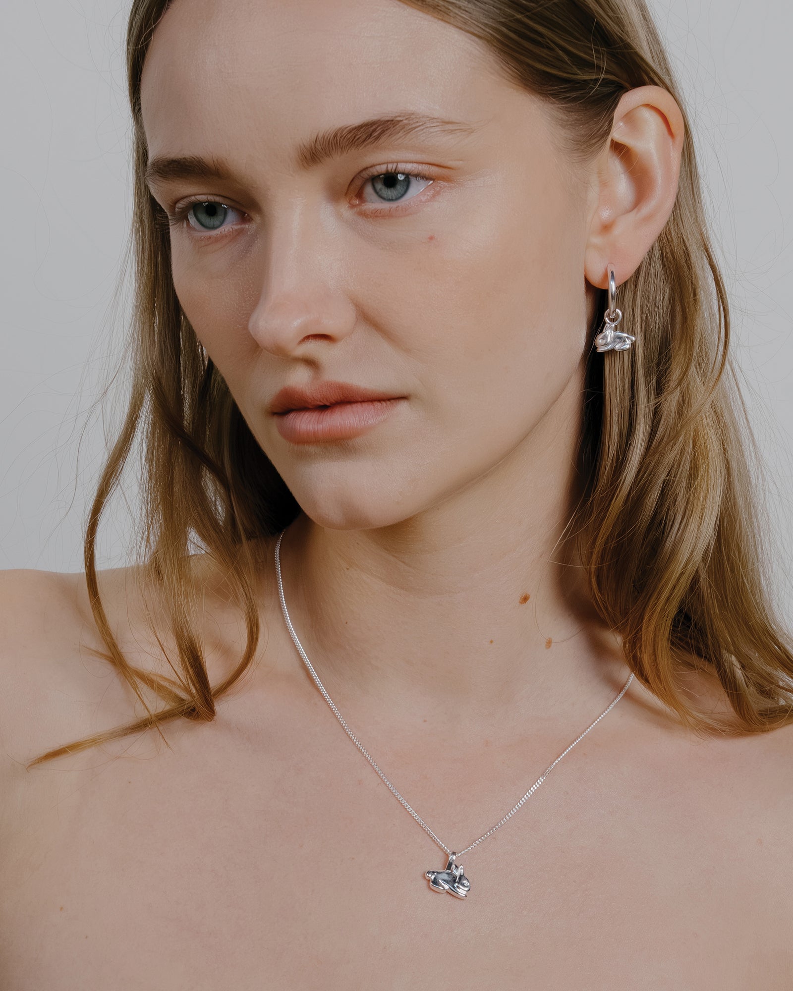 Bunny Charm Hoops Sterling Silver, Silver Plated